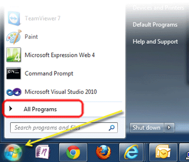 Windows Start Button, All Programs